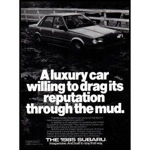 1985 Subaru Sedan Vintage Print Ad Cattle Farm Cows White Fence Mud Wall Art